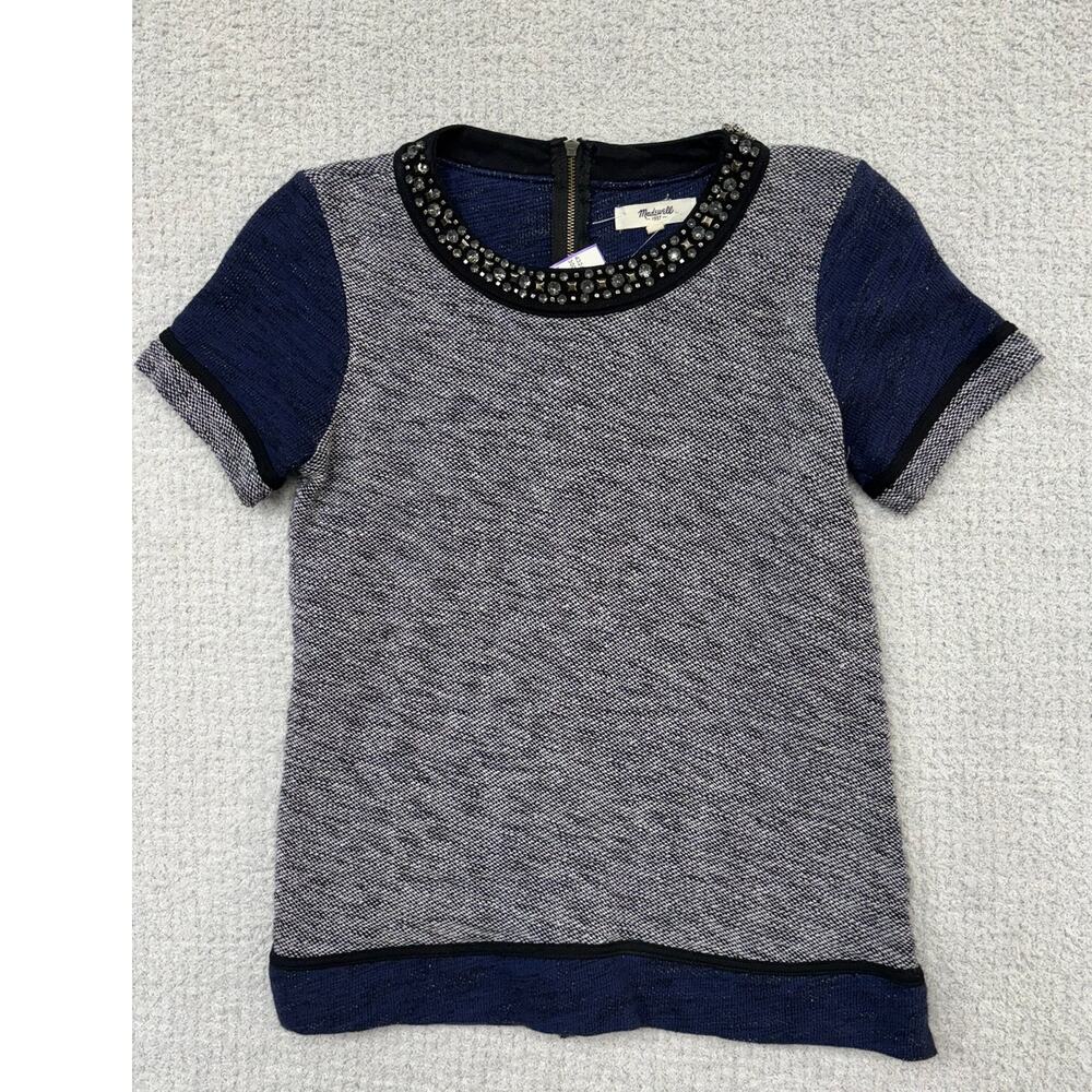 Madewell Women's Navy Short Sleeve Rhinestone Accent Shirt Size XS #43243
